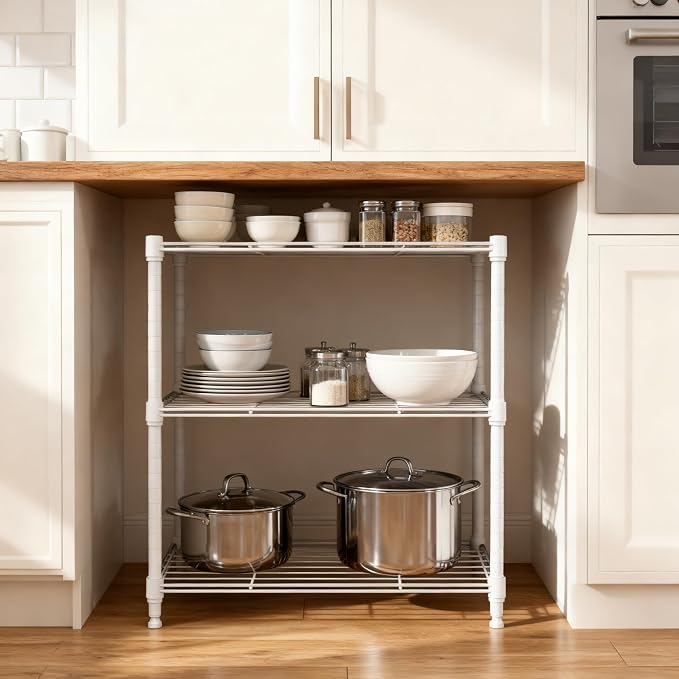 M MZG 450 lbs Wire Storage Shelving 3-Tier Utility Shelving Unit Steel Organizer Wire Rack for Home,Kitchen,Office,White (11.8" D x 17.7" W x 26.4" H) - Image 6