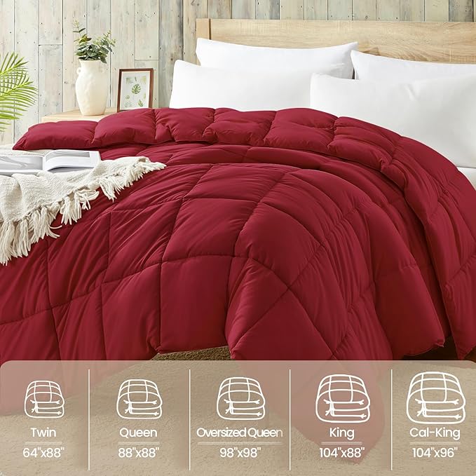 Homelike Moment Comforter King Size - Red Duvet Insert Down Alternative Bed King Comforter, Lightweight Bedding Comforters Quilted Soft All Season Solid Red