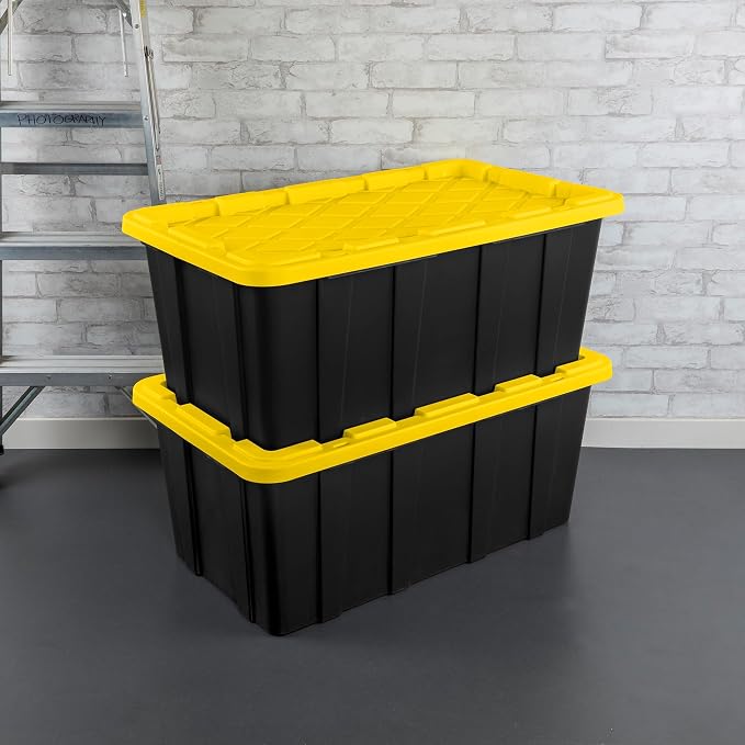 Sterilite 12-Pack Industrial Tote, Plastic Storage Container Bins with Lids, 38 Gallon - Heavy-Duty Organizing Containers for Closet, Bathroom, and Office - Image 7