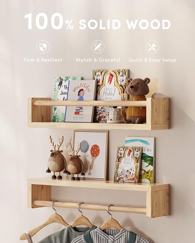 G&W Gruwald Nursery Book Shelves, Set of 3, Hanging Bookshelf, Wall Book Shelves for Bedroom Kids, Floating Shelf for Wall, Nursery Decor - Image 2