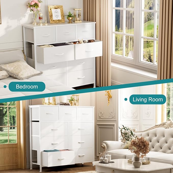 OLIXIS 9 Drawers Storage Organizers Units, Closet Organizers and Storage for Clothes, Fabric Storage Drawer for Living Room, Chest of Dresser in 39.4" D x 11.8" W x 39.9" H, White - Image 8