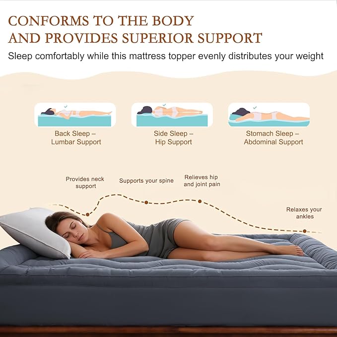 YOUR MOON 100% Organic Wool Mattress Topper Twin Size, Thick Pillow Top Mattress Pad, 800GSM Natural Wool Filling, Back Pain Relief Bed Topper with Cotton Cover-16'' Depth, 39"x75" (Gray)