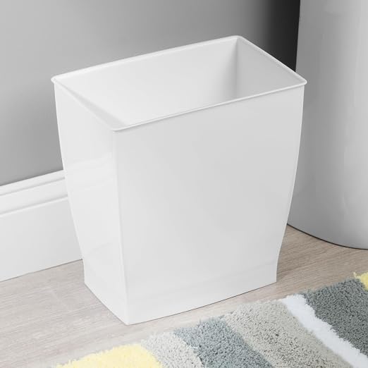 iDesign Small Plastic Bathroom Trash Can, Slim Rectangle Garbage Bin for Bedroom, Office, Dorm, 2-Pack, White - Image 7