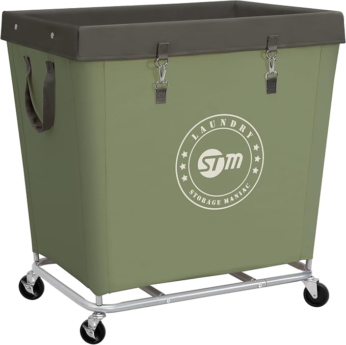 STORAGE MANIAC Commercial Laundry Hamper with Heavy Duty Steel Frame, 320 L Industrial Laundry Basket Cart with Wheels for Hotel, Home, Laundry Room, 31.7''L x 19.3''W x 30.91''H, Large Green by STORAGEMANIAC