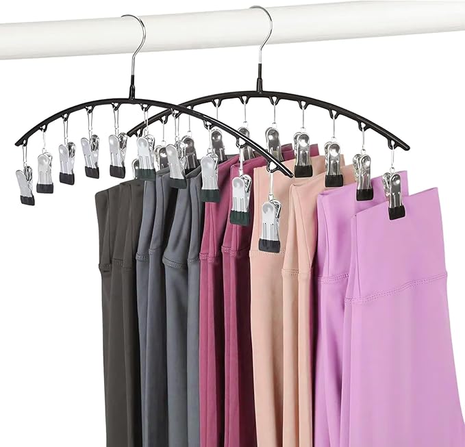 Legging Hangers for Closet Organizer, Hat Hangers for Closet 2 Pack with 10 Clips Holds 20 Leggings, Legging Hanger, Pants Storage Organizer Suitable for Socks, Panties, Underwear, Pants by Arkeiliy