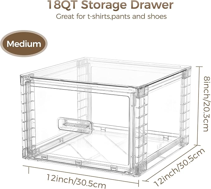 Vtopmart 3 Pack 18QT Clear Stackable Storage Drawers,Easily Assemble Closet Organizers,Plastic Storage Bins for Bathroom,Cabinet,Kitchen Pantry,Under Sink Organization(Medium) - Image 2