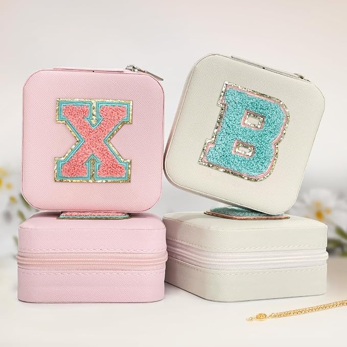 SANDJEST Personalized Jewelry Box, Pink Travel Jewelry Box with Initial X, Small Monogrammed Jewelry Case Organizer for Girls Women Teen Kids, Mini Travel Essentials Gifts for Birthday Christmas - Image 4