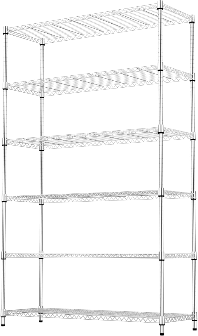M MZG 6 Tiers Storage Shelves Load 2100LBS, Metal Shelving Wire Metal Shelving Unit Shelves for Storage Adjustable Garage Shelving for Pantry Kitchen Garage Chrome 17.7" D x 47.3" W x 82.4" H - Image 7