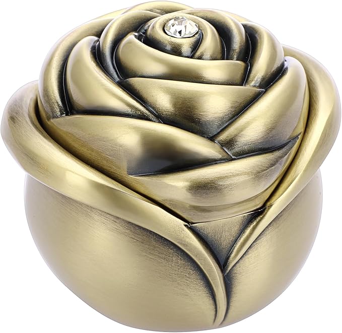 Hipiwe Small Vintage Jewelry Box, Rose Shape Ring Holder Treasure Chest Box for Women, Trinket Storage Case Keepsake Box for Rings Earrings Necklace, Bronze by Hipiwe