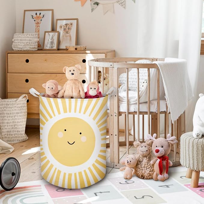 Cute Sunshine Laundry Basket, Boho Sunshine Nursery Waterproof Collapsible Laundry Hamper Dirty Clothes Storage Toy Bin Organizer for Toddler Baby Kids Room Bedroom Bathroom College Dorm - Image 2