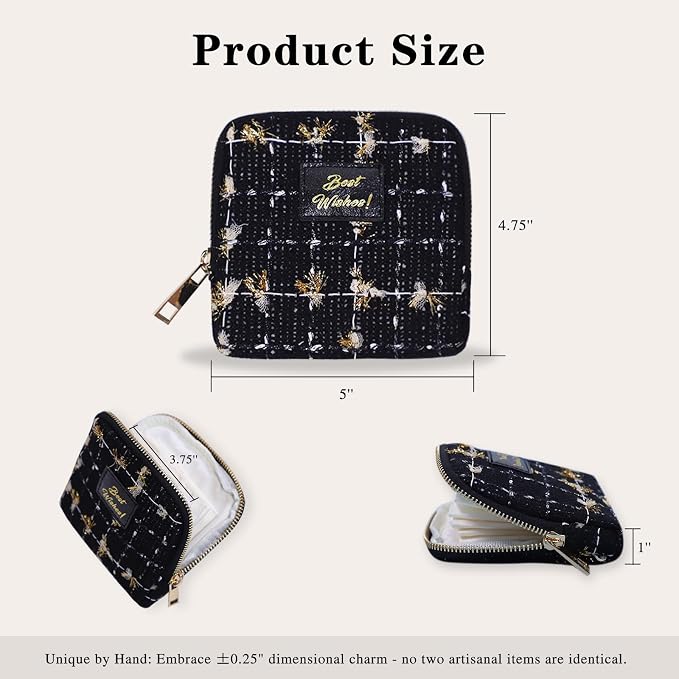 Stratalife Travel Jewelry Case Portable Jewelry Box with Small Pouches for Gemstones Healing Crystal, Bracelets Necklace Bangles Storage, Ring Holder for Women, Quilted Black - Image 3