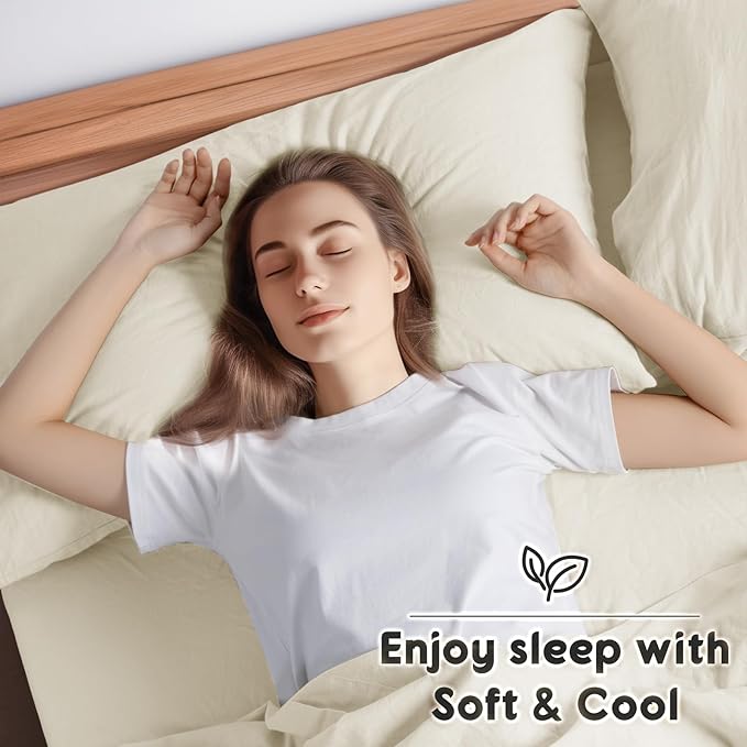 SONORO KATE 100% French Pure Linen Sheets, Breathable and Durable Line Sheets, Anti-Tear Line Bed Sheets, Machine Washable, 16 Inch Deep Pocket - 4 Piece (Cream, California King)