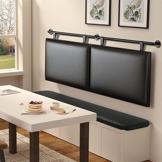 BSHOMGI King Size Headboard Wall Mount Headboard, PU Leather Head Board Only Black Hanging Head Boards, Industrial Pipe Modern Bed Backboard for Bedroom (Black, King)