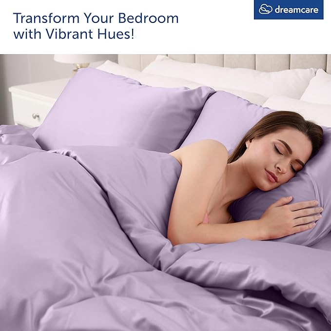 DREAMCARE Queen Sheet Set - 6 pcs Breathable Cooling Bed Sheets - up to 15" Deep Pocket Queen Sheets Set with Side Pockets - Extra Soft 100% Brushed Hypoallergenic Hotel Luxury Bedding- Lavender