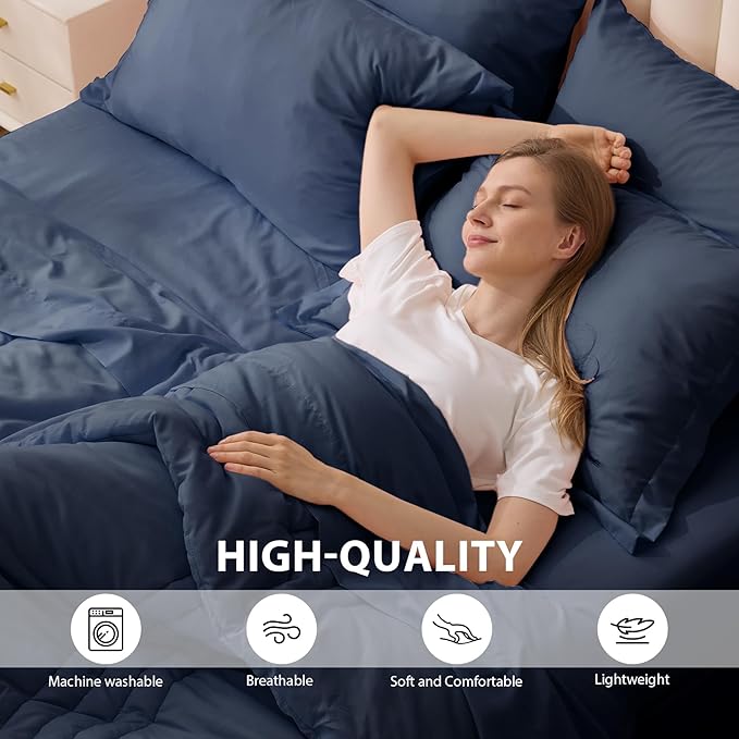 Twin Comforter Set Navy - Bed in a Bag Twin Size 5 Pieces, Soft Bedding Set for All Seasons, Premium College Dorm Comforter Set with Comforter, 1 Sheet, 1 Pillowcase & 1 Sham