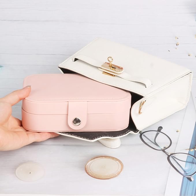 Travel Jewelry Case for Women Girls,PU Leather Small Travel Box Organizer, 6.3x4.3,Pink,1Pack - Image 4