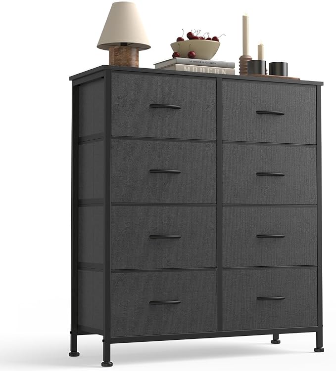 Sweetcrispy 8 Drawer Dresser with Fabric Bins Fabric Storage Tower Organizer for Bedroom Closet Hallway Entryway Tall Chest of Drawers with Steel Frame Wood Top Easy Pull Handles,Grey by Sweetcrispy
