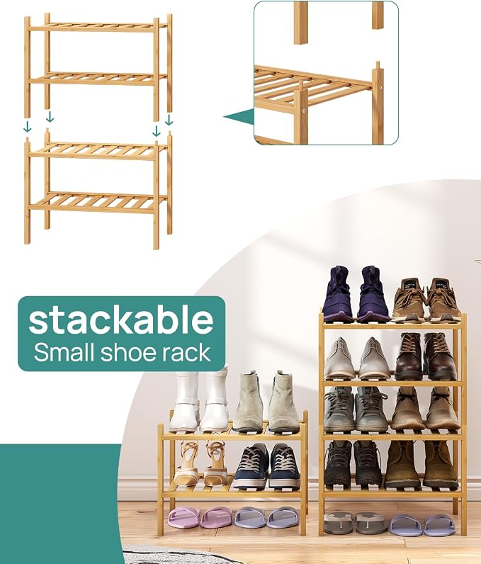 viewcare Small Shoe Rack, 2-Tier Shoe Rack for Entryway, Bamboo Wood Shoe Shelf for Closet & Hallway, Long 17.2IN | Beautiful | Functional | Sturdy | Durable - Image 5