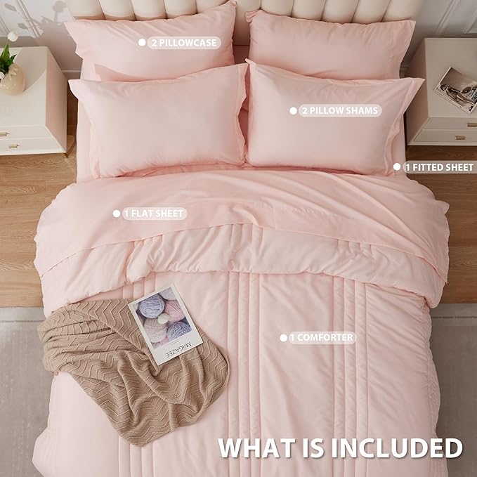 Twin Comforter Set Pink - Bed in a Bag Twin Size 5 Pieces, Soft Bedding Set for All Seasons, Premium College Dorm Comforter Set with Comforter, 1 Sheet, 1 Pillowcase & 1 Sham