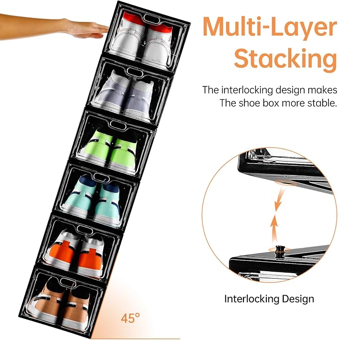 INSTY 12 Pack Large Shoe Storage Box, Clear Shoe Storage Organizer with Magnetic Door, Stackable,Shoe Containers For Display Sneakers, Easy Assembly, Fit up to US Size 12, Transparent - Image 4