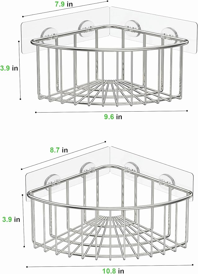 SMARTAKE 2-Pack Corner Shower Caddy Deep Basket Design, SUS304 Stainless Steel, Wall Mounted Bathroom Shelf with Adhesive, Storage Organizer for Toilet, Dorm and Kitchen (Silver) - Image 5