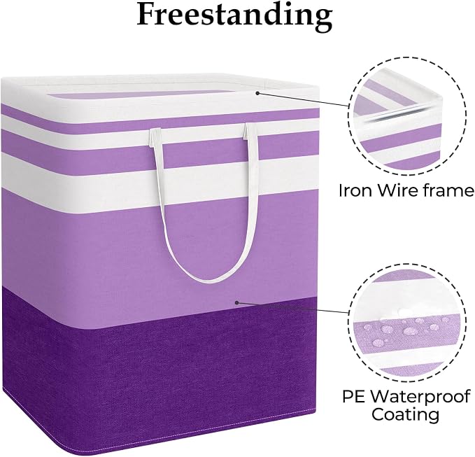 StorageRight Large Collapsible Laundry Basket Hamper with Easy Carry Handles，Freestanding Clothes Hampers for Laundry, Bedroom, Dorm, Towels, Toys, 125L, Purple - Image 3