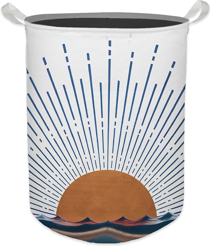 Boho Laundry Basket, Mid Century Modern Boho Terracotta Sun Sea Wave Waterproof Collapsible Laundry Hamper Dirty Clothes Storage Toy Bin Organizer for Bathroom Bedroom Nursery Girls Kids Room by Unknown
