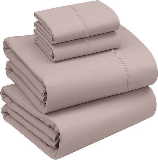 RUVANTI 100% Cotton Sheets – California King Percale Bedding, Cooling & Breathable, Durable with a Crisp, Soft & Comfortable Feel, 14" Deep Pocket, 4-Piece Set, Warm Mocha