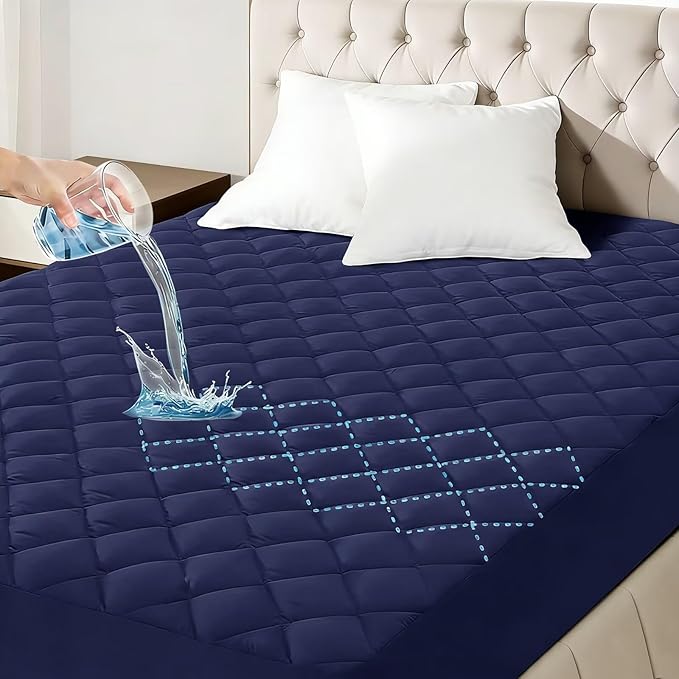 Shatex Full Size Mattress Pad - Breathable Quilted Mattress Topper Protector with 8-16 Inches Deep Pocket, Machine Washable (54x75inch,Navy)
