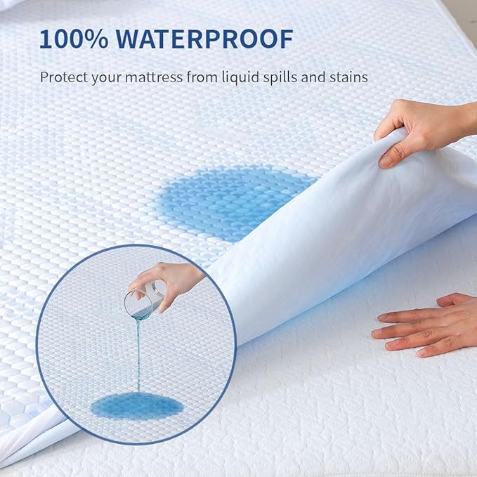 Nano-Cooling Fiber Mattress Protector King Size (76" x 80") 100% Waterproof, Cooling Experience Unrivaled Comfort Perfect for Every Family
