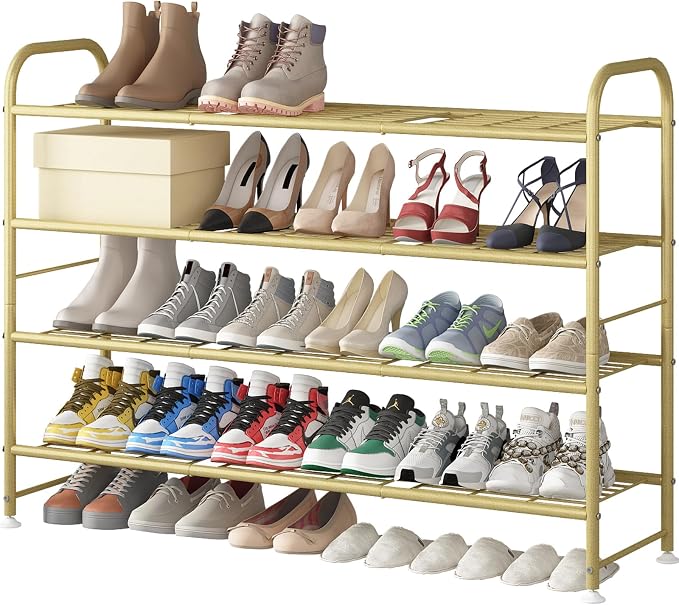 LINZINAR Shoe Rack 4 Tier Storage Organizer for Closet Entryway Metal Gold by LINZINAR