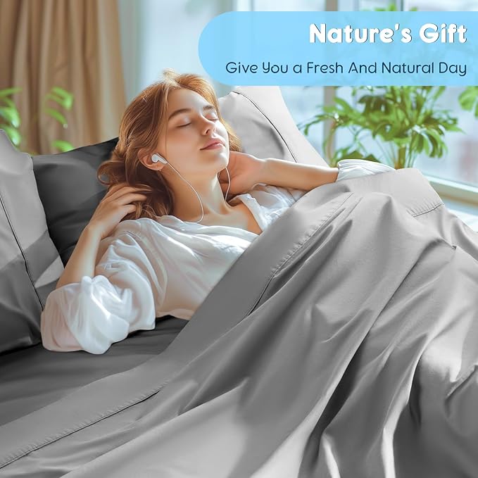 SONORO KATE 100% Egyptian Cotton Sheets Set - 1000 High Thread Count, Luxury 5-Star Hotel Sateen Bed Sheets, Soft, Breathable Long Staple Sheets, Fit up to 16" - 4 PC (Grey,Queen)
