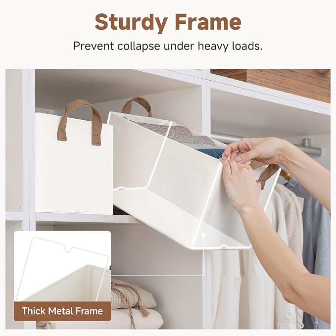 StorageWorks Storage Bins, Fabric Storage Bins for Shelves, Storage Baskets with Metal Frame, Closet Baskets and Bins with Handles, Beige, 2-Pack - Image 4