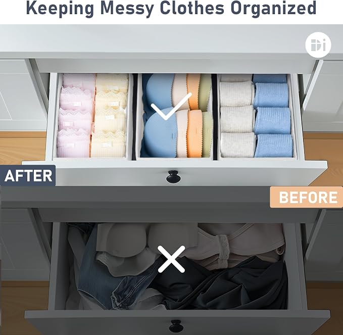 DIMJ Drawer Organizer Clothes - Underwear Organizer Small Sock Organizer Box Dresser Organizer,Drawer Dividers for Baby Clothes,Bra,Socks, Belt, Tie, Set of 9,White - Image 5