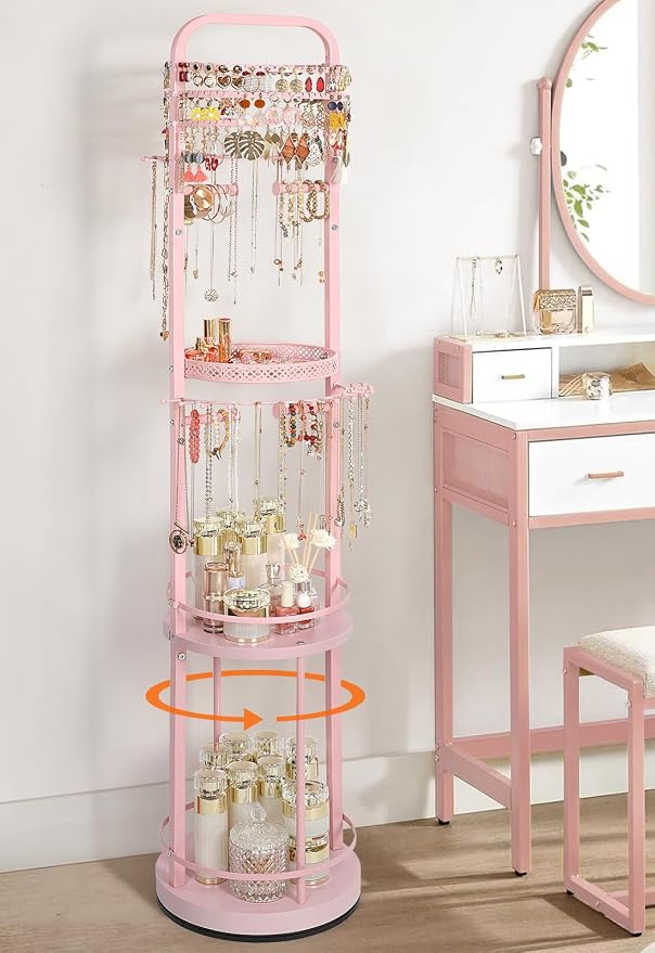 Jewelry Holder Organizer, Floor Jewelry Organizer with Earring Organizer Necklace Holder, Rotating Jewelry Stand Necklace Display Earring Storage, Large Hanging Jewelry Tree for Jewlery Bracelet Ring by SOLIMINTR