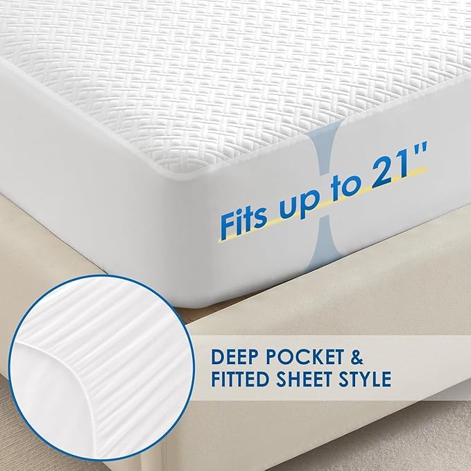 Cozymaker Full Size 100% Waterproof Mattress Protector, Cooling Mattress Cover Fitted 8-21" Deep Pocket, 3D Air Fabric Soft Breathable Noiseless Washable