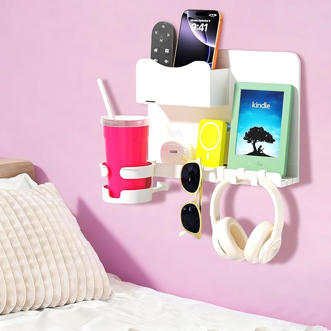 Floating Shelves for Bedside Shelf, Stick On Accessories Organizer, Wall Mount Self, Cute Room Decor Aesthetic, Girls Room Decor, Cool Stuff for Bedroom Storage and Organization by Unknown