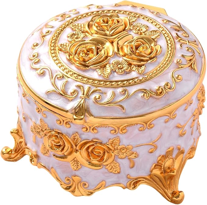Vintage Jewelry Box, Gold Round Treasure Ring Box, Metal Trinket Organizer Keepsake Box Gift for Girl Women, Beige by Unknown