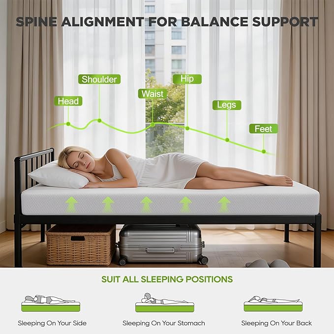 FDW 6 Inch Twin Mattress, Base Foam, Medium Firm Support, Breathable & Comfortable, Removable Washable Zipper Cover, Bed-in-a-Box，CertiPUR-US Certified