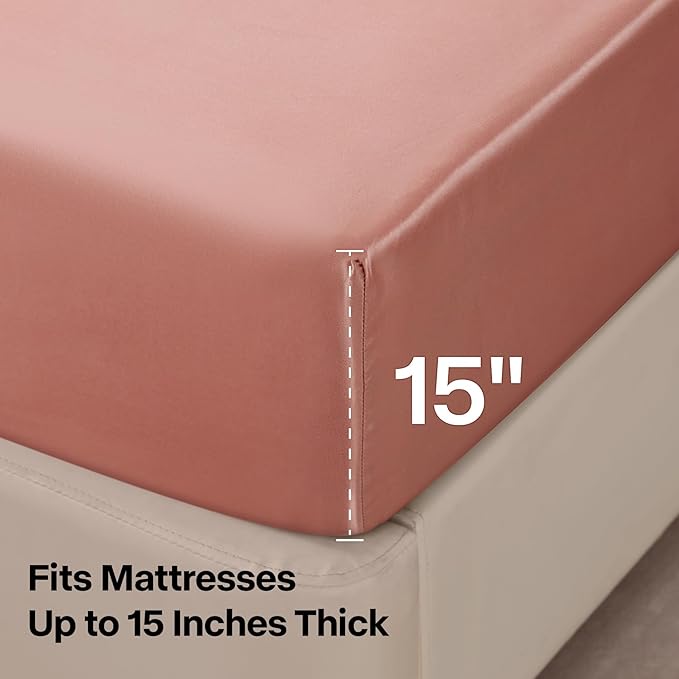 BEDELITE Satin Sheets Queen Size Bed Set, Luxury Soft Rose Pink Silky Sheets for Hair and Skin, Similar to Silk Bed Sheets Set 4 Pieces with 1 Deep Pocket Fitted Sheet, 1 Flat Sheet, and 2 Pillowcases