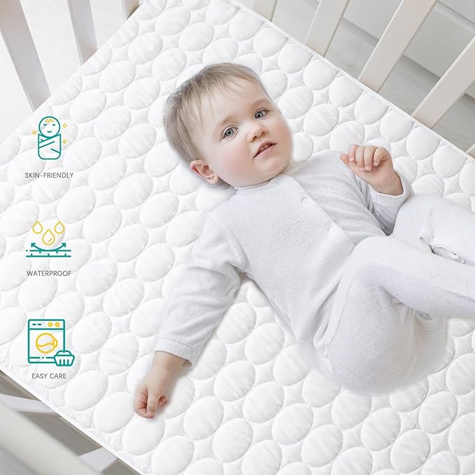 Biloban Crib Mattress Protector Pad Waterproof, Toddler Waterproof Crib Mattress Cover, Machine Washable & Dryer Fit Baby Toddler Bed Mattress Protector (Standard Size 52” x 28”), White
