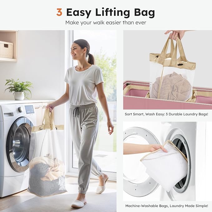 SOLEDI 180L 3-Section Laundry Hamper with Lid, Extra Large Dirty Clothes Basket with Sturdy Handles for Laundry Room & Bedroom - Durable Organizer for Sorting Laundry - Image 4
