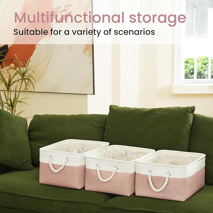 Large Storage Baskets- 15.7x11.8x8.26 inch Storage Bins for Shelves and Closet Organizing, Foldable Fabric Bin for Home Organization Clothes and Laundry (1-Pack, White&Pink) - Image 6