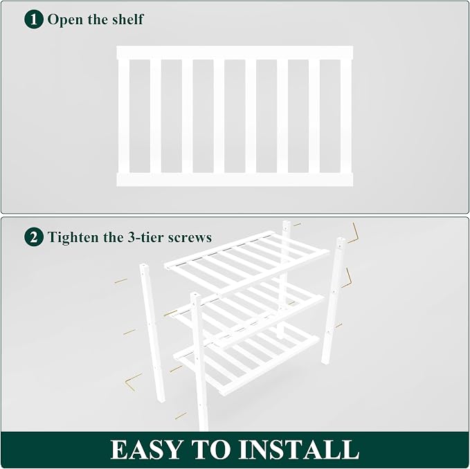 Smiry Bamboo Shoe Rack for Closet, 3 Tier Small Wooden Stackable Shoe Organizer, Free Standing Shoes Storage Shelf for Entryway, Front Door Entrance, White - Image 6