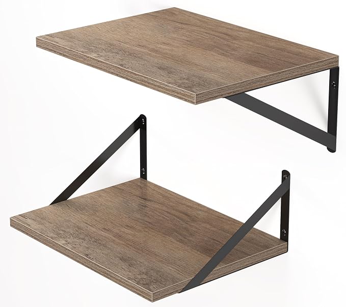 Heimlove Deep Floating Shelves for Wall, 16W x 12D Rustic Grey Wood Wall Shelves Set of 2, Large Floating Shelf for Living Room, Kitchen, Office, Bedroom and Decor Storage, with Metal Bracket - Grey - Image 8