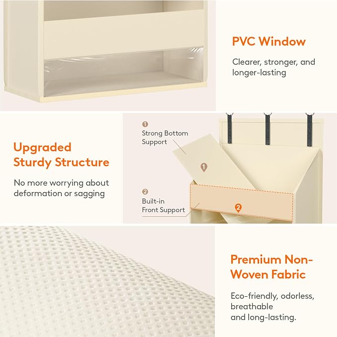 Lifewit 1 Pack Over the Door Organizer, Clear Window Hanging Storage with 4 Side Pockets, Anti Tilt 40 lbs Load Behind Door for Pantry, Nursery, Bathroom, Bedroom, Dorm, 5 Section, Beige - Image 4