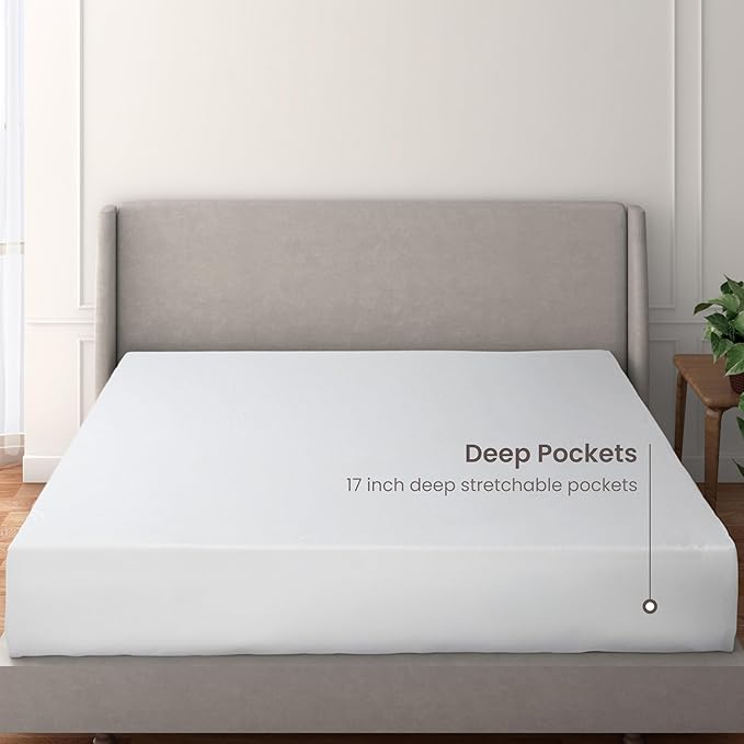 Bioweaves Organic Waterproof Mattress Protector – GOTS Certified Organic Cotton Mattress Cover Full with Breathable Piqué Weave top Layer – 20 Inch Deep Pocket, White