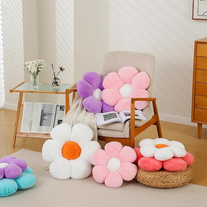CANGHI Dusty Pink Flower Pillow 15.7 inch Flower Shaped Throw Pillows Daisy Plush Pillow Floor Pillows Seat Cushion Cute Aesthetic Decorative Throw Pillows for Bed Home Sofa Chair Couch Decor
