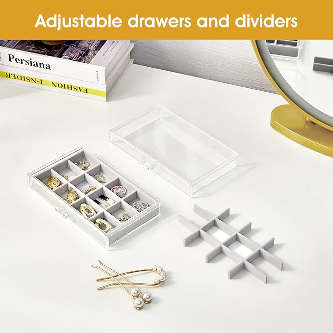 ProCase Earring Holder Organizer Jewelry Box with 5 Drawers, Acrylic Clear Earring Case with Adjustable Velvet Trays for Women - Grey, 5 Layers - Image 2