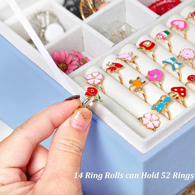 QBestry Earrings Jewelry Box for Girls, 5 Layers Jewelry Organizer with Earring Holder Organizer for Girls Earring Organizer Jewelry Boxes for Women Earrings and Necklaces Jewelry Box Organizer Blue - Image 5